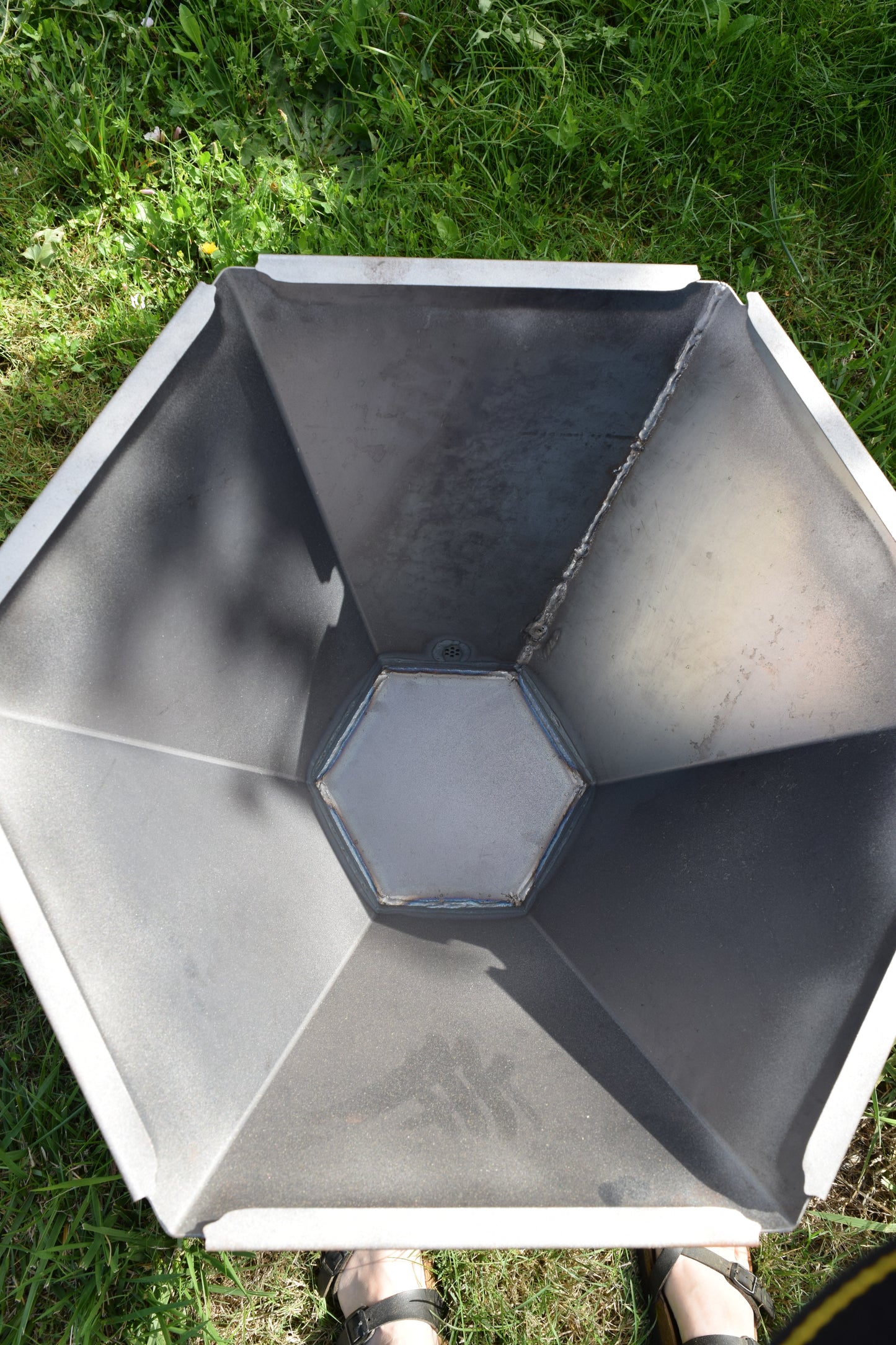 Top view of the biochar fire pit showing the inside of the biochar fire pit.