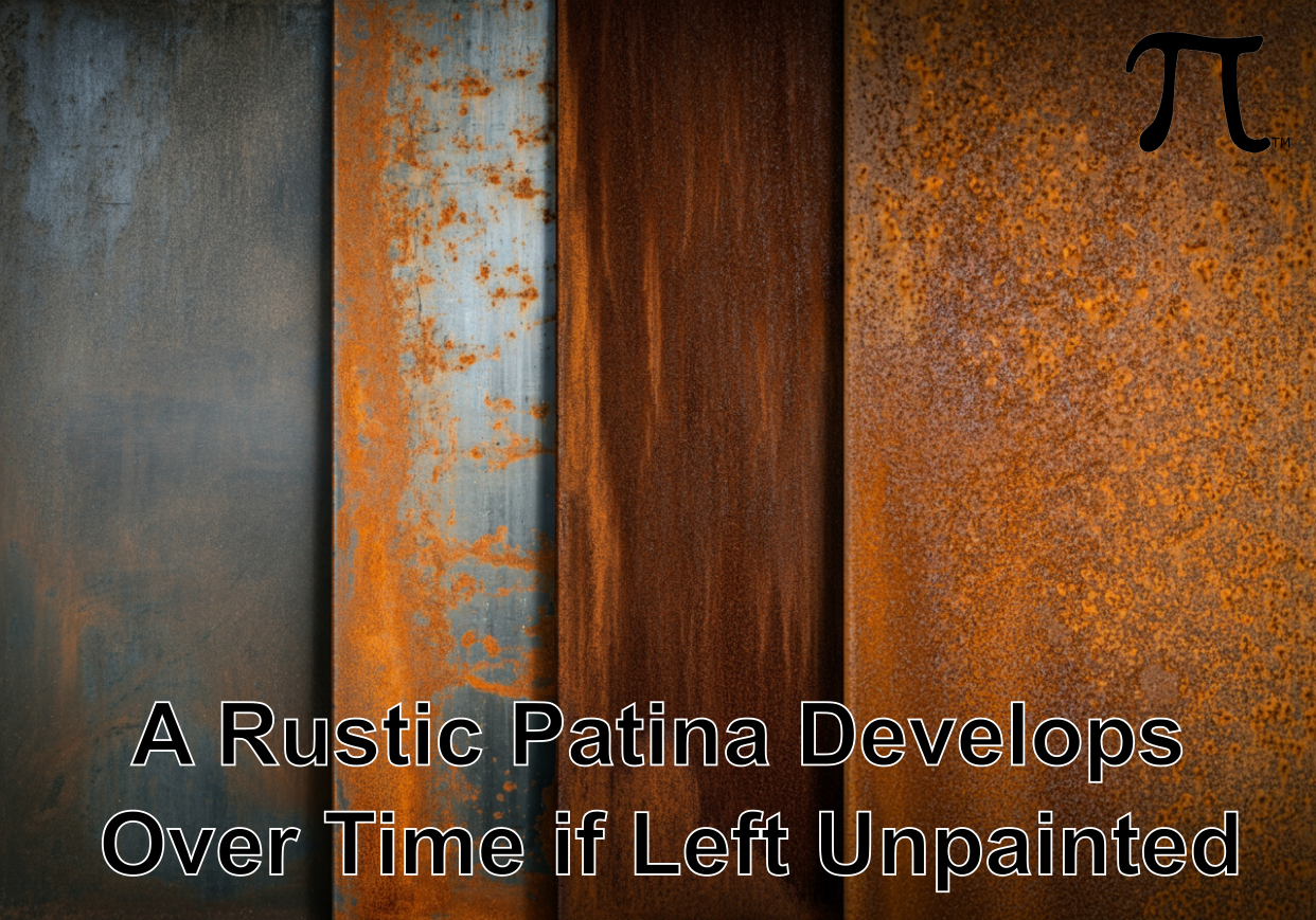 Shows how a rustic patina develops on steel if left to weather.
