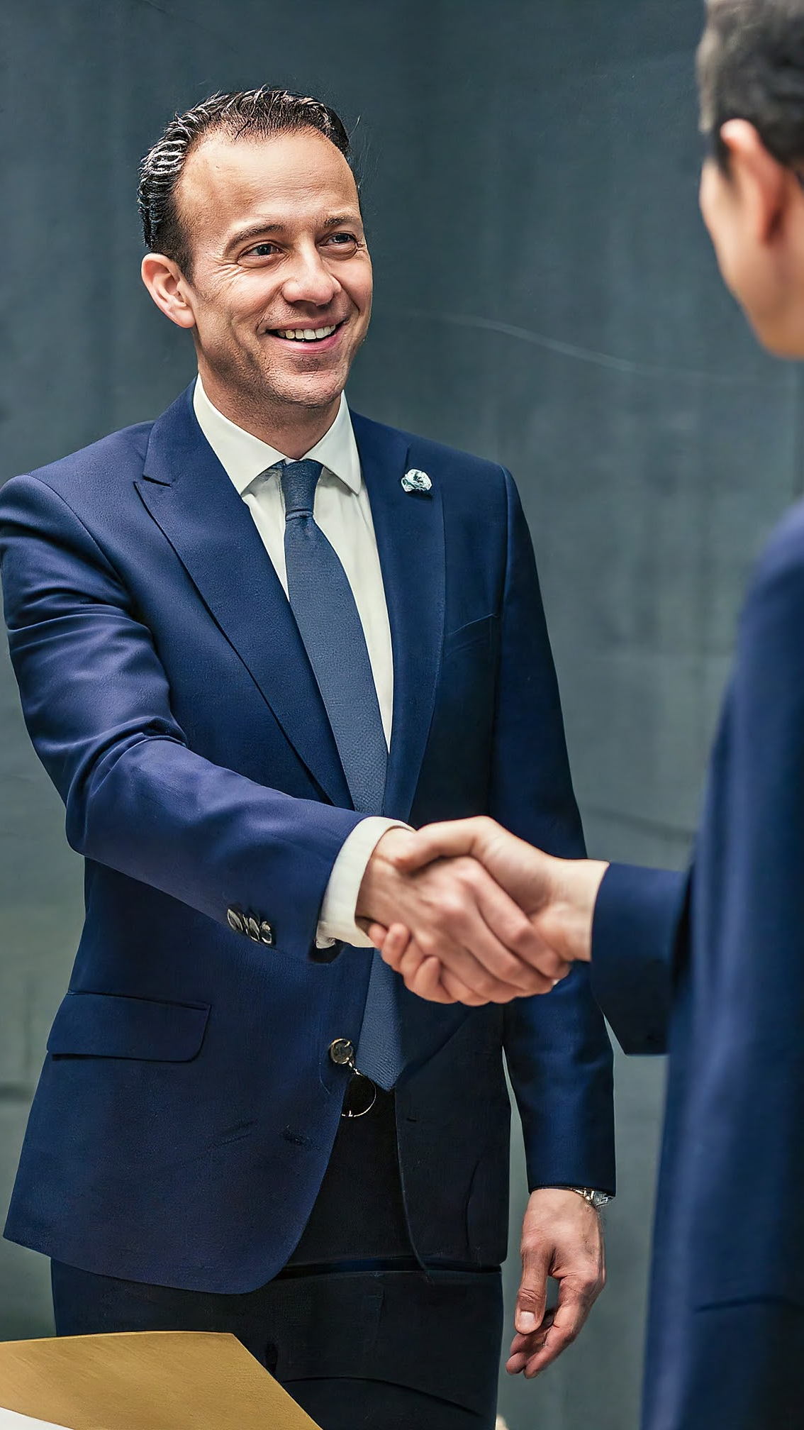 Smiling customer shaking hands.
