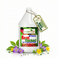 Root Ruckus! Turbo-Charged Liquid Super Compost concentrate by GS Plant Foods — white jug with hangtag noting concentrated formula, surrounded by purple crocus and yellow flowers on a white background.