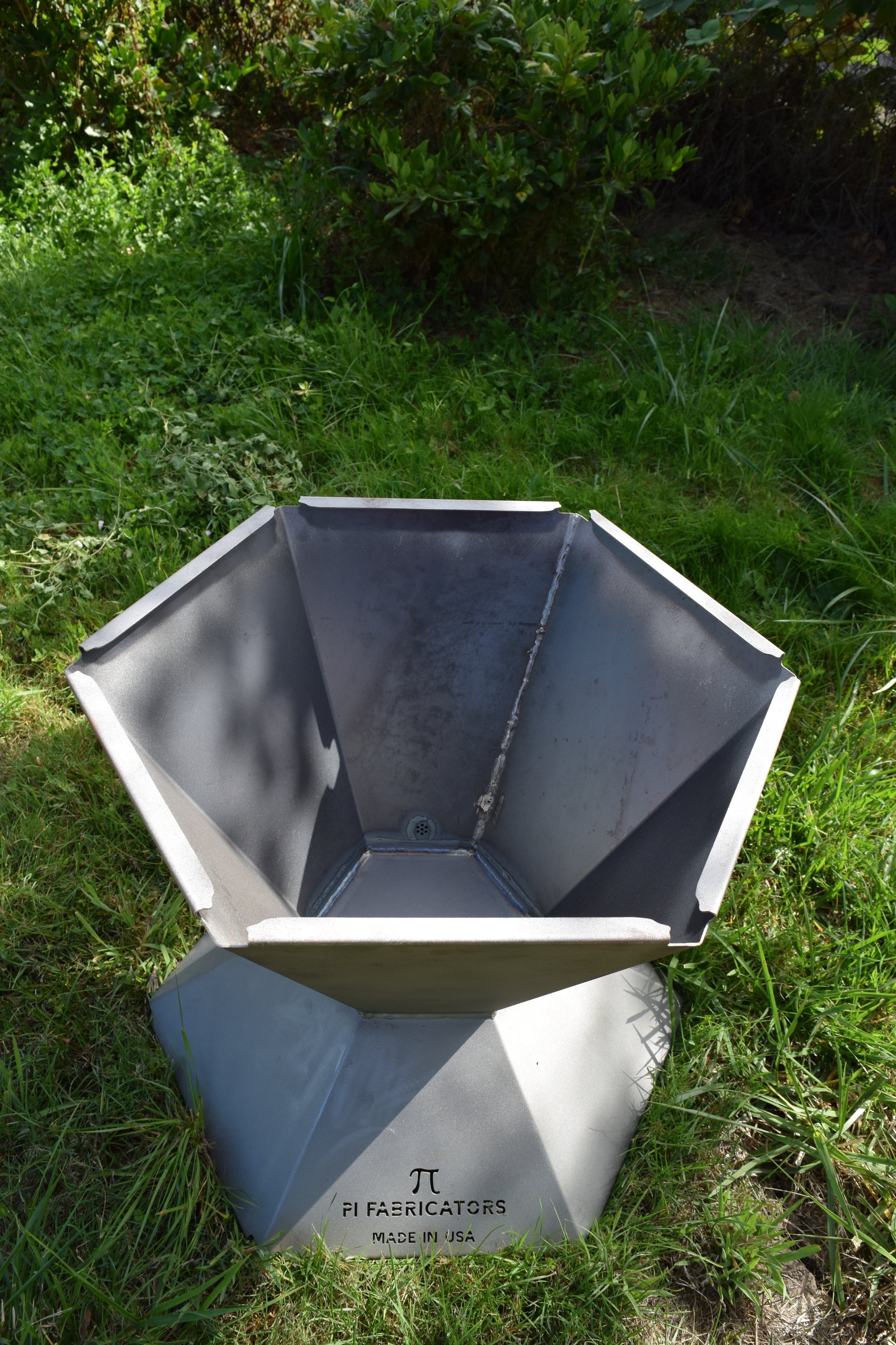 A diagonal view of the biochar fire pit looking down into the fire pit. 