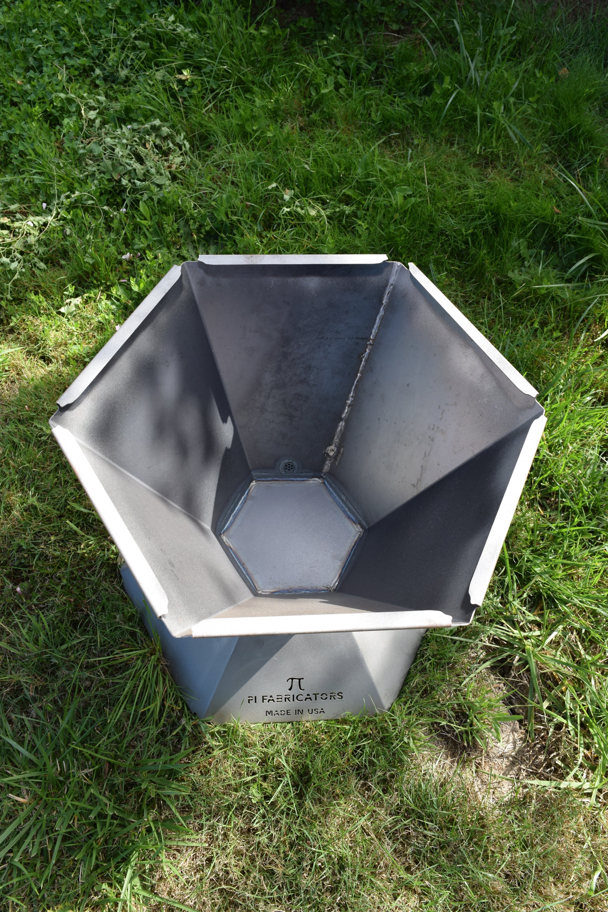 Top view of the biochar fire pit showing the inside of the fire pit. 