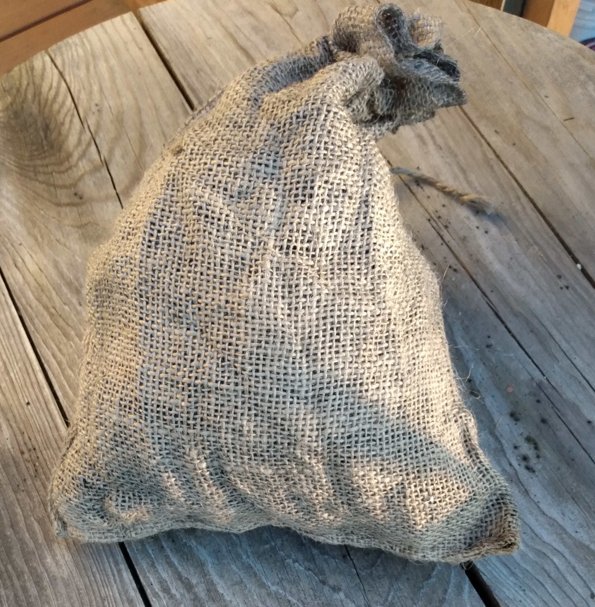 Biochar is in a burlap sack. 