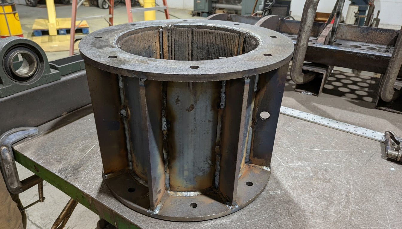 Steel compaction tube weldment for compressing plastic bottles.