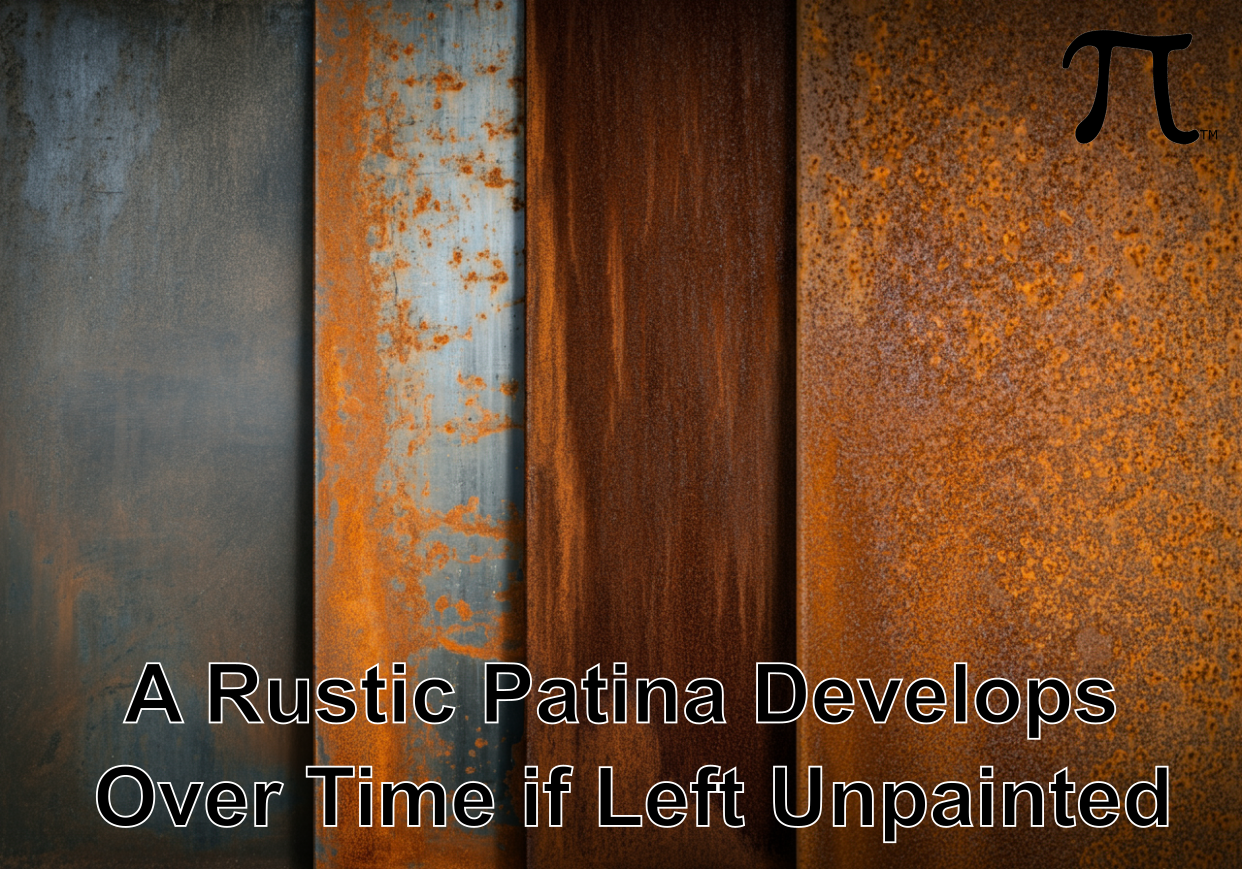 Shows how a rustic patina develops on steel if left to weather. 